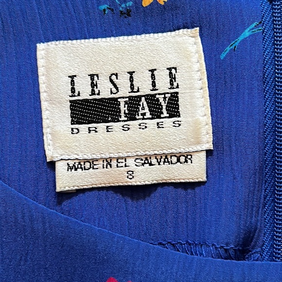 Leslie Fay vintage vibrant blue with floral bouquets two piece coordinated set - Picture 4 of 6